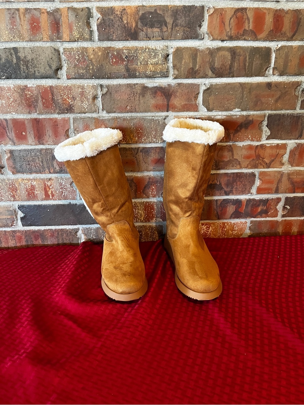 Dream Pairs Mid Calf Boots Brown White Warm Faux Fur Womens Size 9